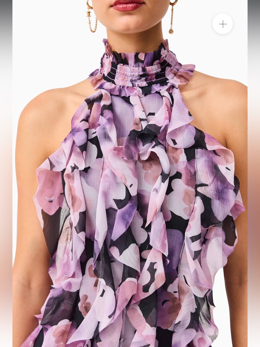 elliatt solene purple & black floral print halter tiered maxi gown dress medium - Picture 11 of 13